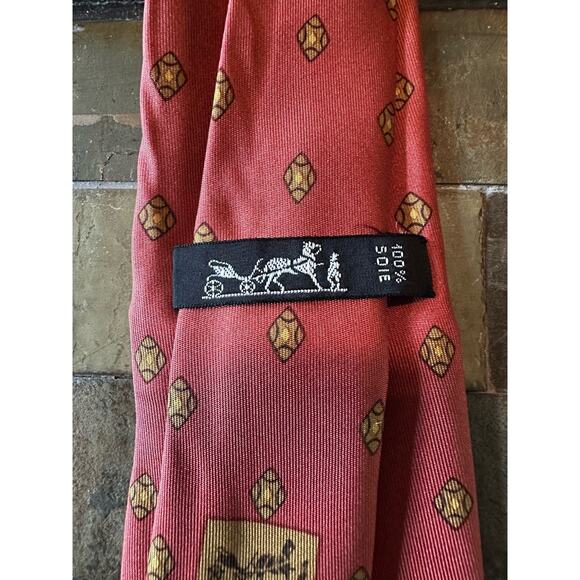 Hermes Limited Edition Vintage 100% Silk Tie Men’s 52 Inches 882PA Salmon - Picture 3 of 4